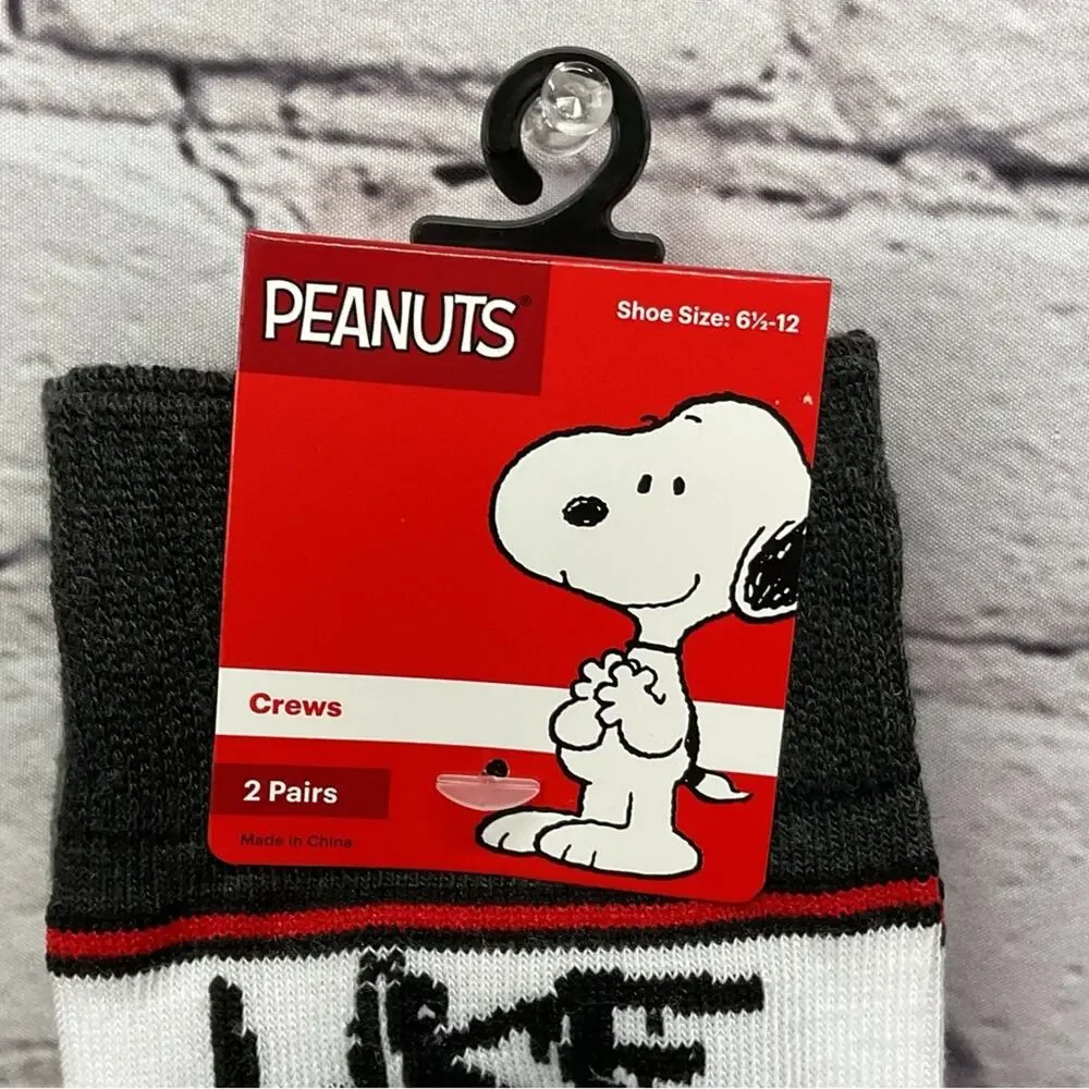 Peanuts Snoopy Woodstock Crew Socks 4 Pair Mens Shoe Size 6.5 -12 Gray/White/Red